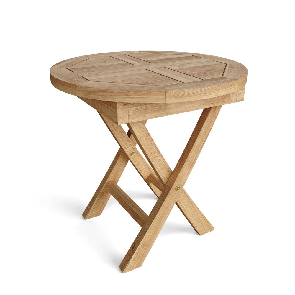 Natural Rounded Solid Wood Folding Outdoor Side Table - 20-inch