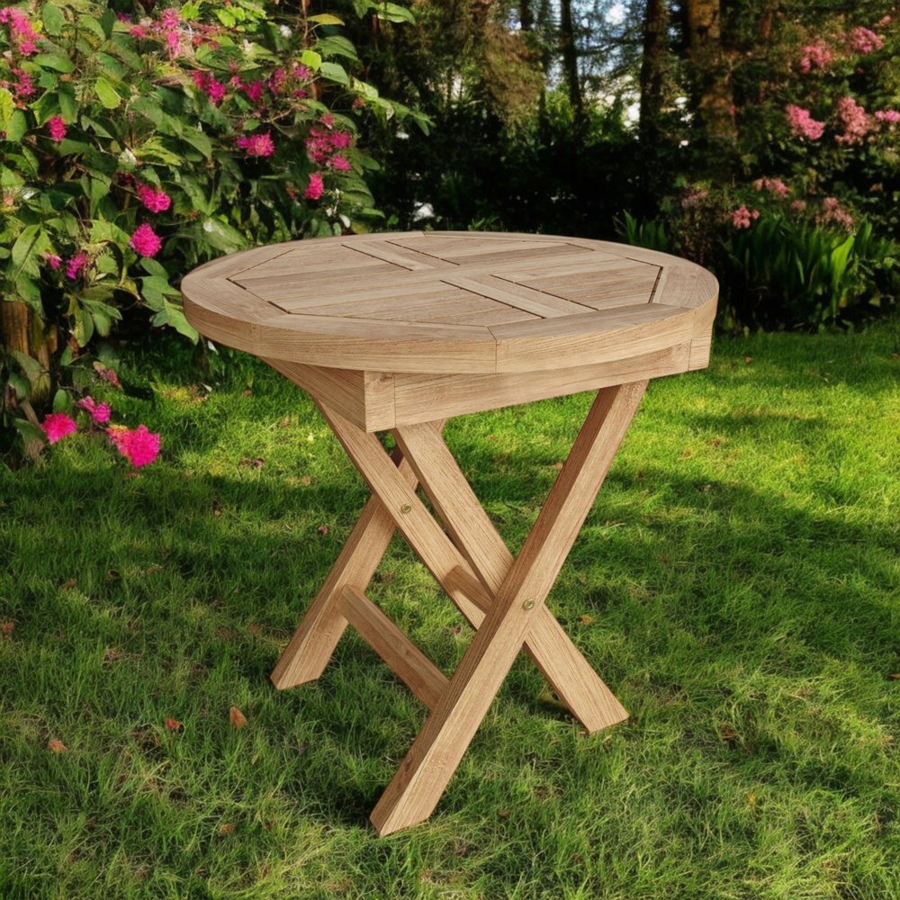 Natural Rounded Solid Wood Folding Outdoor Side Table - 20-inch