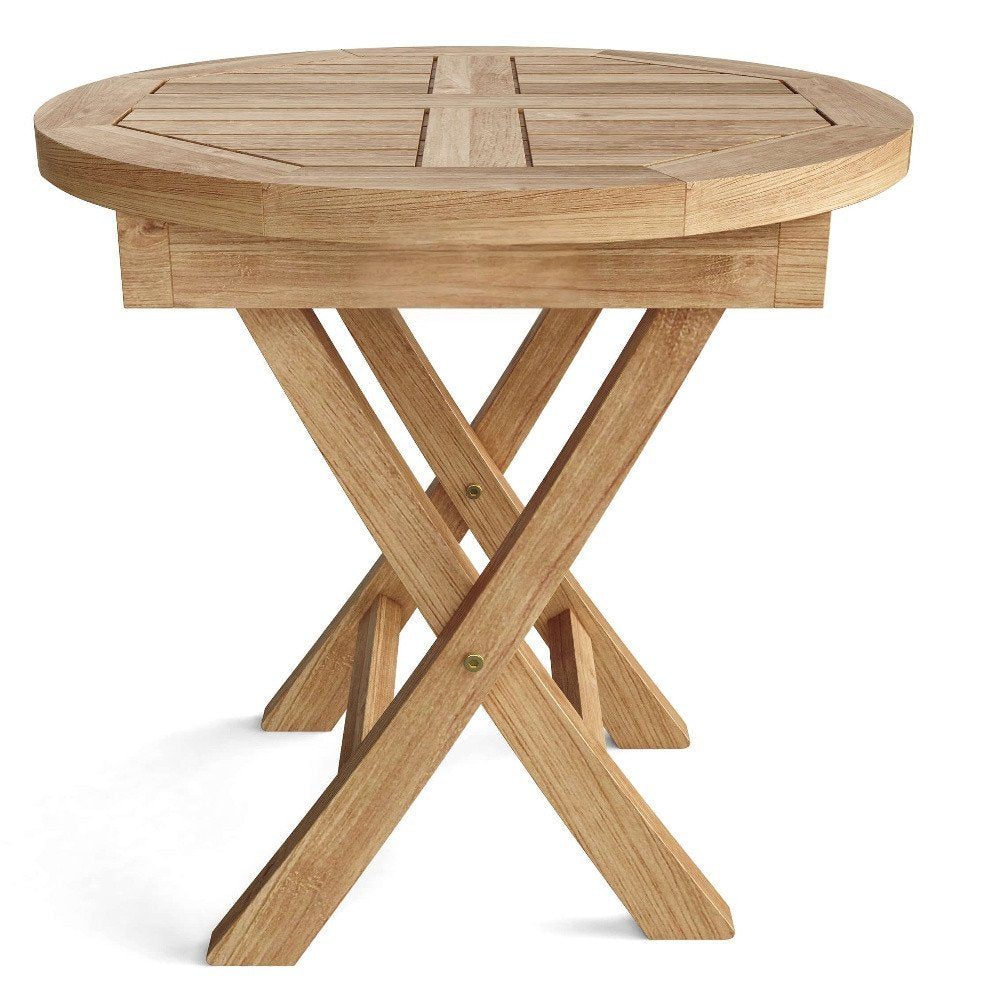 Natural Rounded Solid Wood Folding Outdoor Side Table - 20-inch