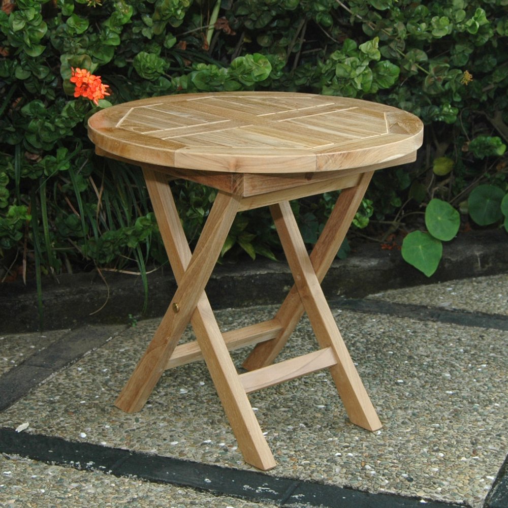 Natural Rounded Solid Wood Folding Outdoor Side Table - 20-inch