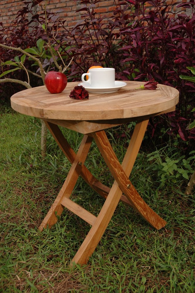 Natural Rounded Solid Wood Folding Outdoor Side Table - 20-inch