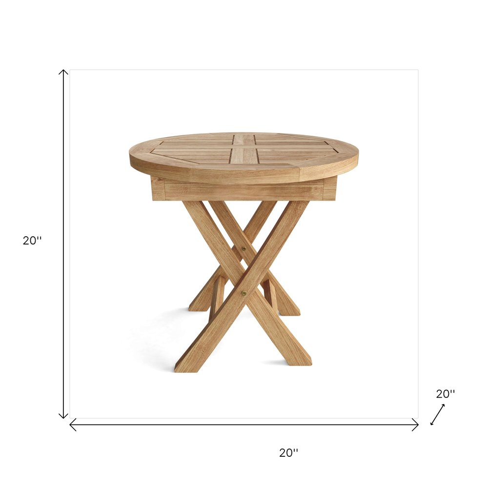 Natural Rounded Solid Wood Folding Outdoor Side Table - 20-inch