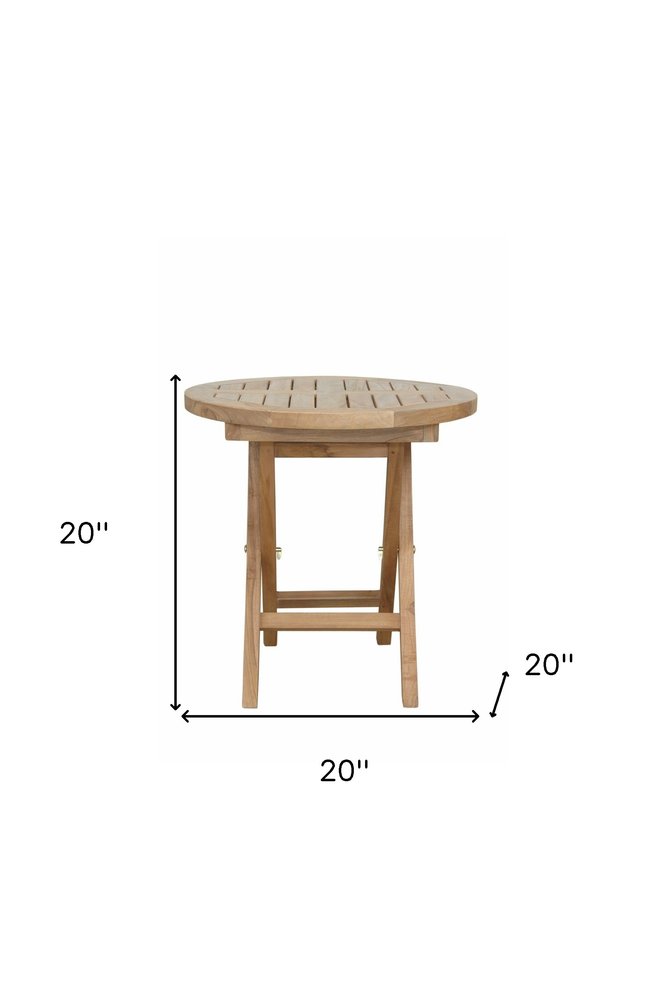 Natural Rounded Solid Wood Folding Outdoor Side Table - 20-inch