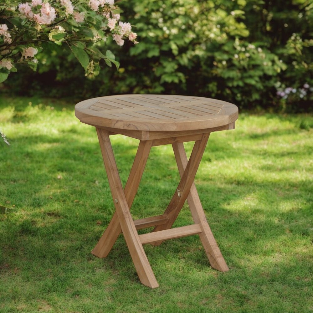 Natural Rounded Solid Wood Folding Outdoor Side Table - 20-inch