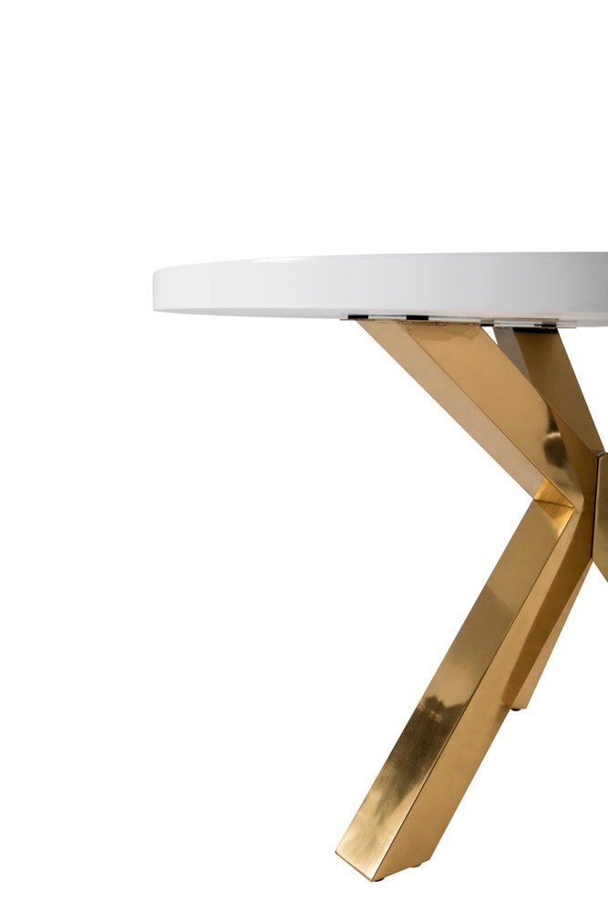 White and Gold Wood and Metal Cross Leg Base Round Top Dining Table - 48-inch