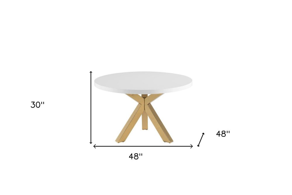 White and Gold Wood and Metal Cross Leg Base Round Top Dining Table - 48-inch