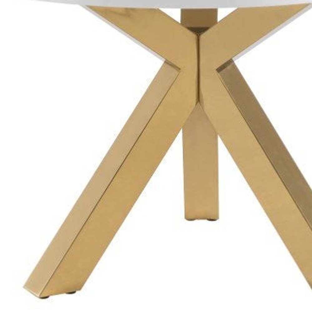 White and Gold Wood and Metal Cross Leg Base Round Top Dining Table - 48-inch