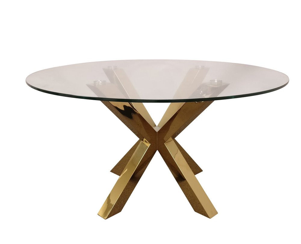 Clear and Gold Glass and Metal Cross Leg Base Round Top Dining Table - 54-inch