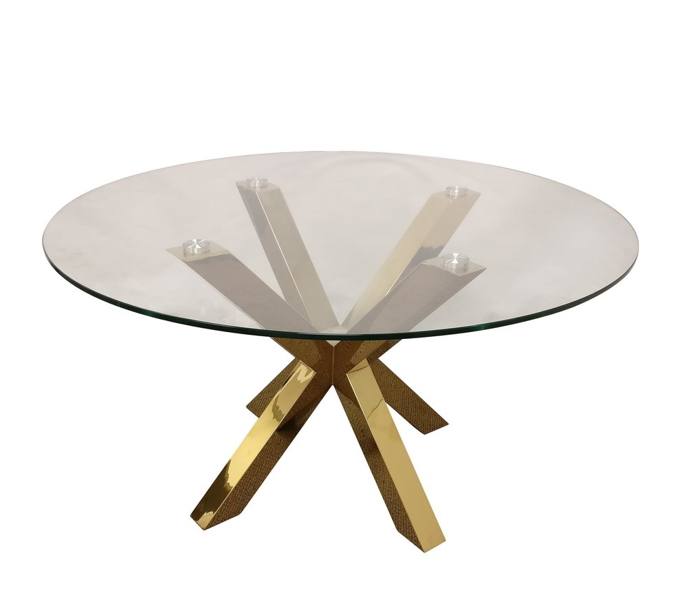 Clear and Gold Glass and Metal Cross Leg Base Round Top Dining Table - 54-inch