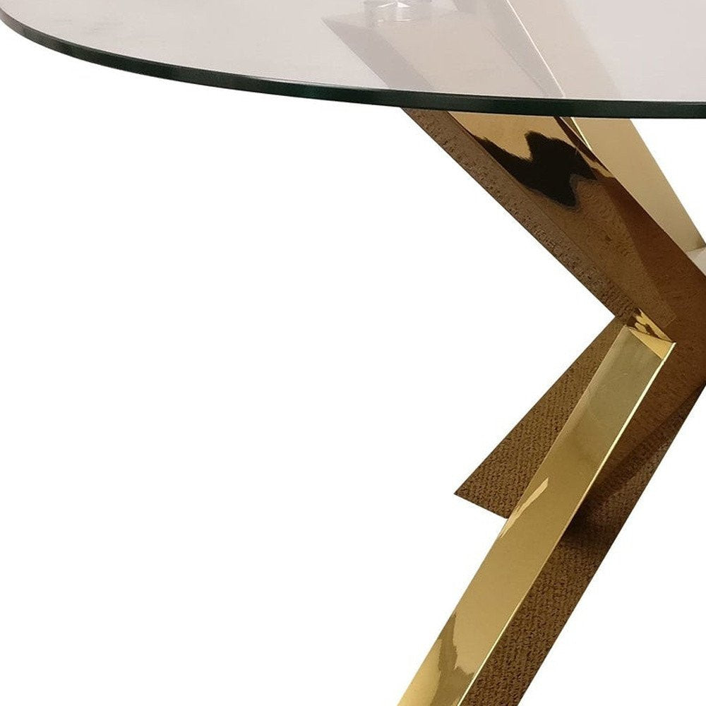 Clear and Gold Glass and Metal Cross Leg Base Round Top Dining Table - 54-inch