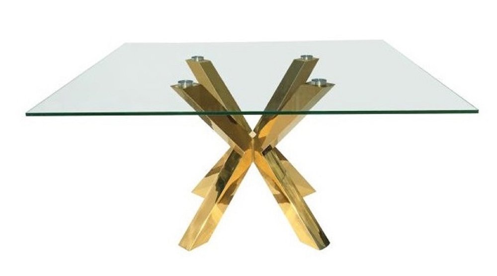Clear and Gold Glass and Metal Cross Leg Base Square Dining Table - 60-inch