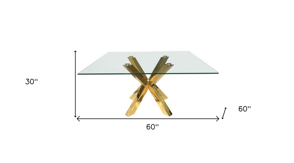 Clear and Gold Glass and Metal Cross Leg Base Square Dining Table - 60-inch