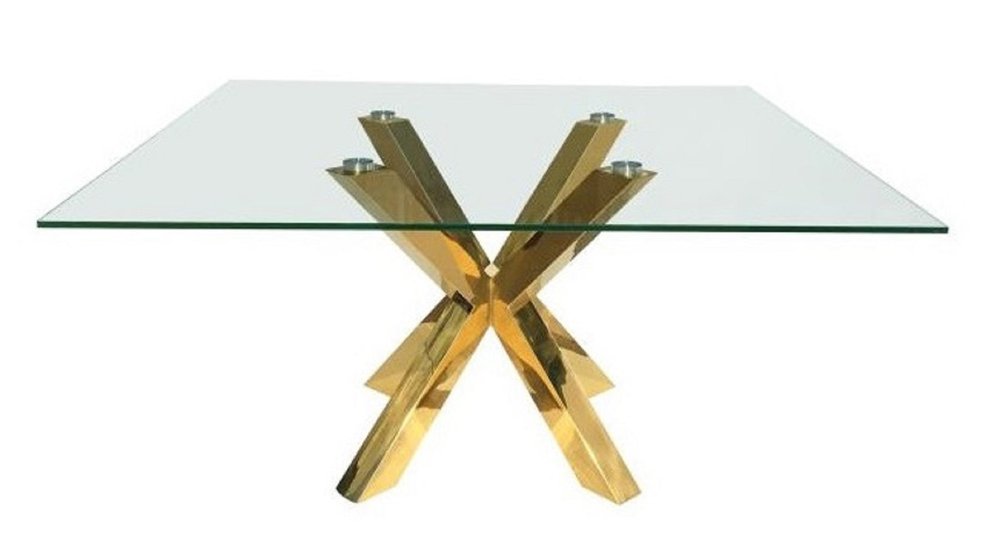 Clear and Gold Glass and Metal Cross Leg Base Square Dining Table - 60-inch