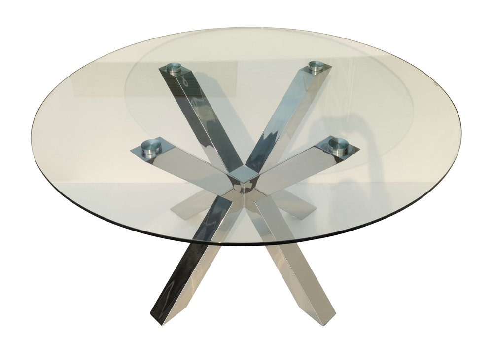 Clear and Silver Glass and Metal Cross Leg Base Round Top Dining Table - 54-inch