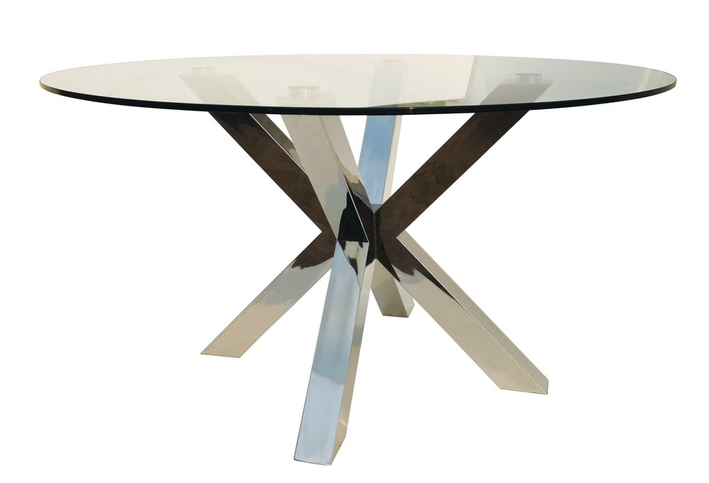 Clear and Silver Glass and Metal Cross Leg Base Round Top Dining Table - 54-inch