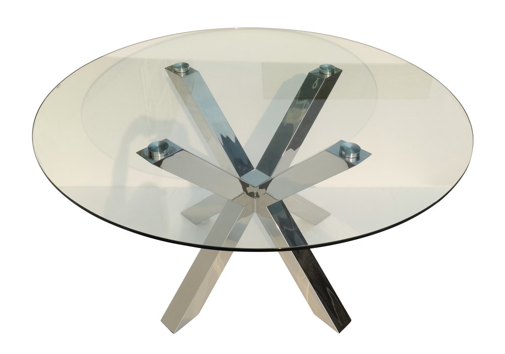 Clear and Silver Glass and Metal Cross Leg Base Round Top Dining Table - 54-inch