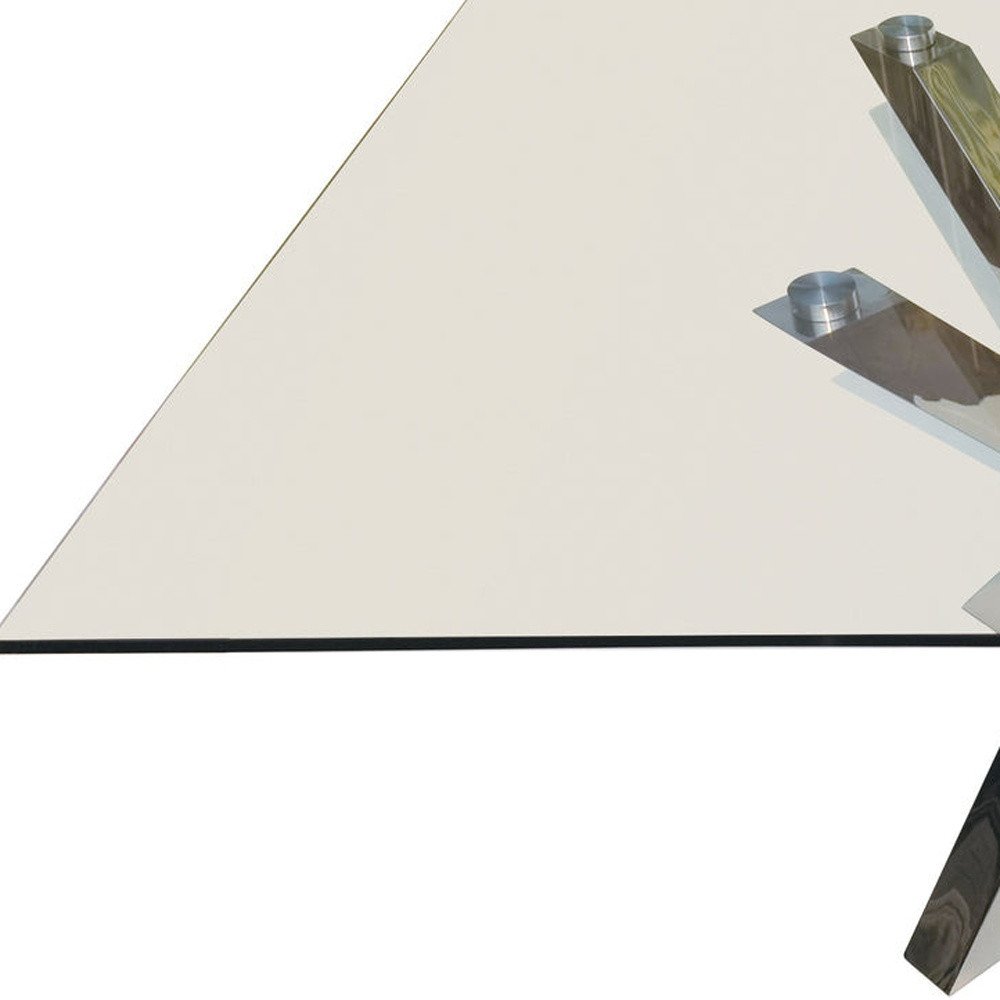 Clear and Silver Glass and Metal Cross Leg Base Square Dining Table - 60-inch