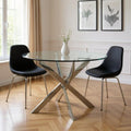Clear and Silver Glass and Metal Cross Leg Base Round Top Dining Table - 54-inch