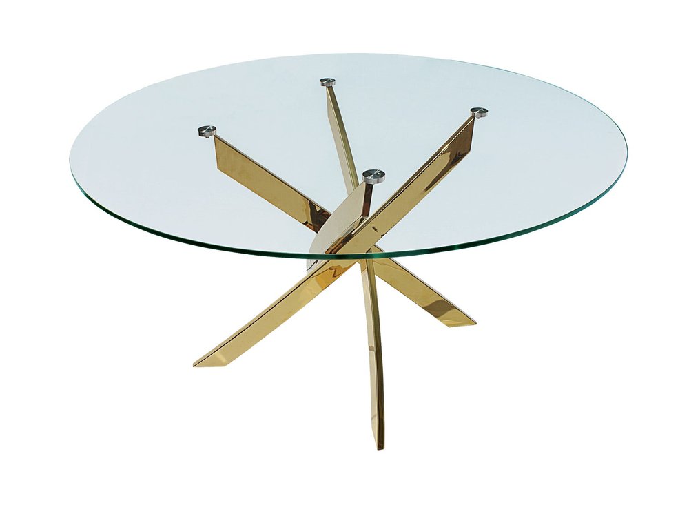 Clear and Gold Glass and Metal Cross Leg Base Round Top Dining Table - 54-inch
