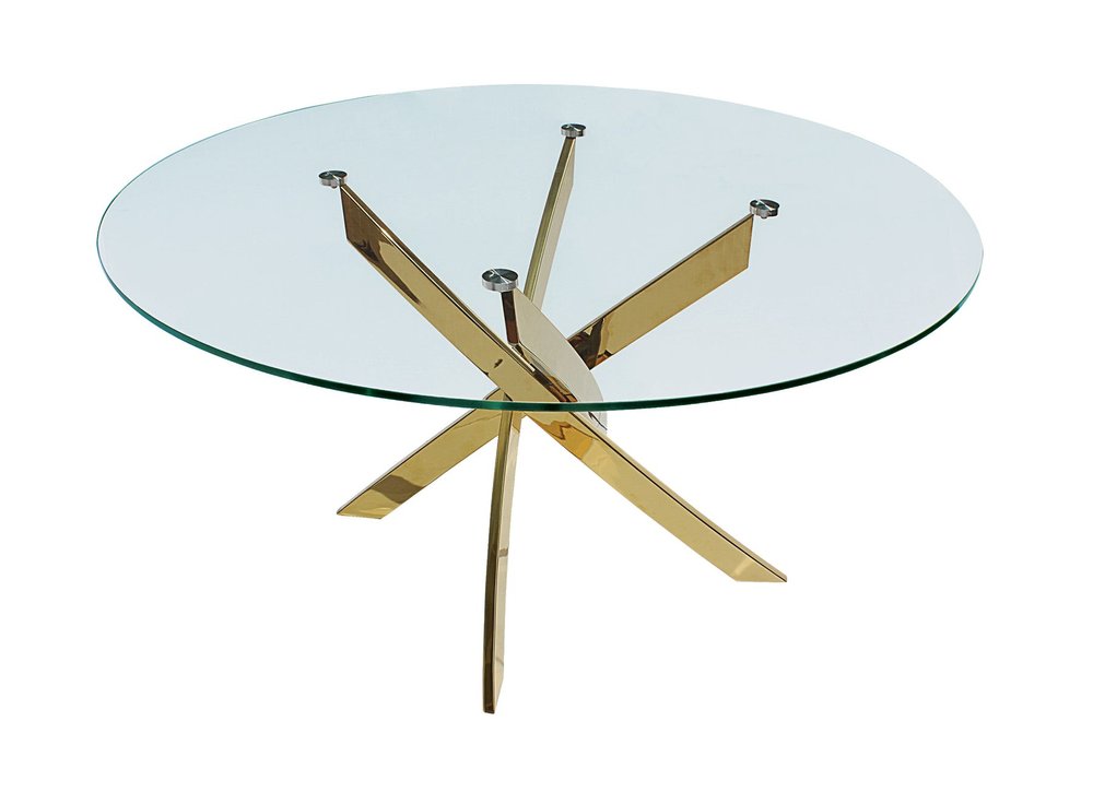 Clear and Gold Glass and Metal Cross Leg Base Round Top Dining Table - 54-inch