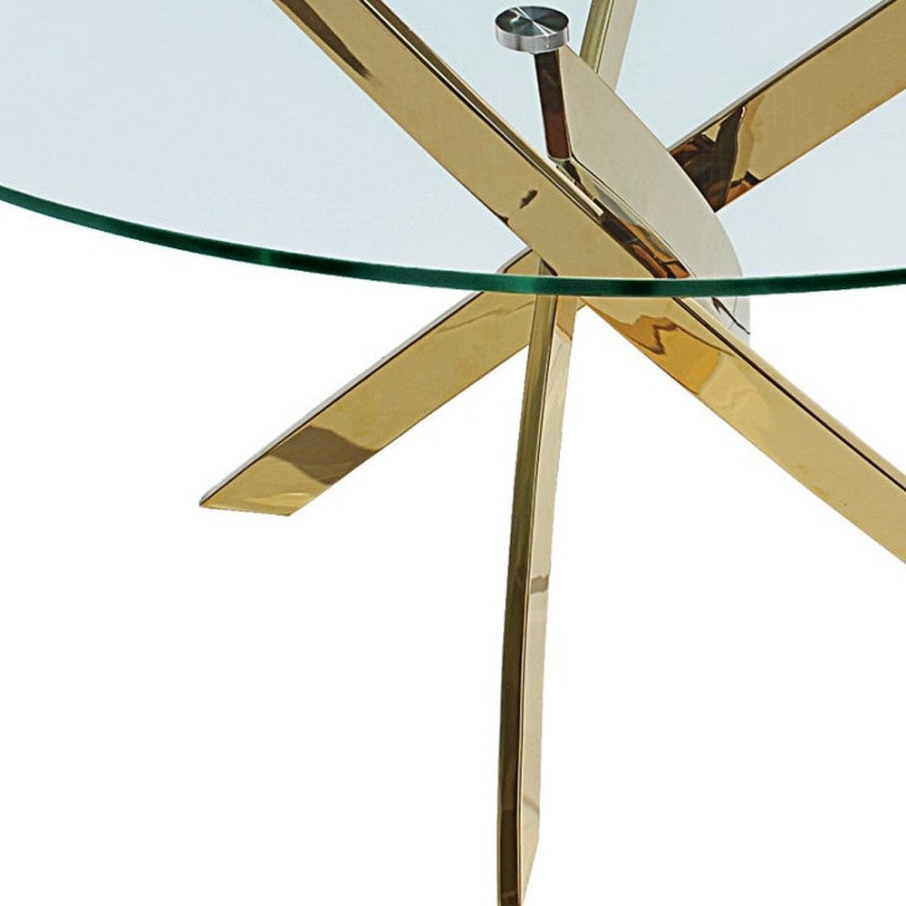 Clear and Gold Glass and Metal Cross Leg Base Round Top Dining Table - 54-inch