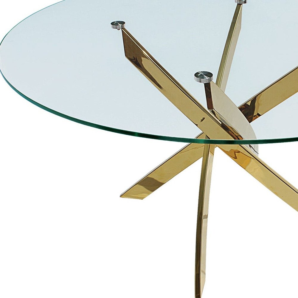 Clear and Gold Glass and Metal Cross Leg Base Round Top Dining Table - 54-inch