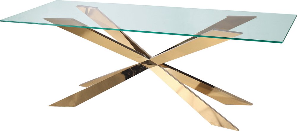 Clear and Gold Glass and Metal Cross Leg Base Dining Table - 72-inch