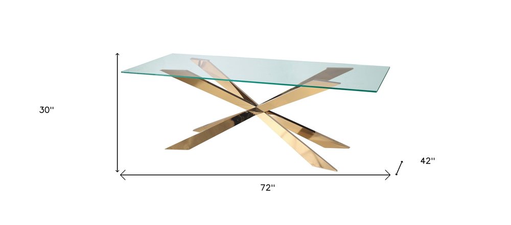 Clear and Gold Glass and Metal Cross Leg Base Dining Table - 72-inch