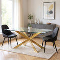 Clear and Gold Glass and Metal Cross Leg Base Dining Table - 72-inch