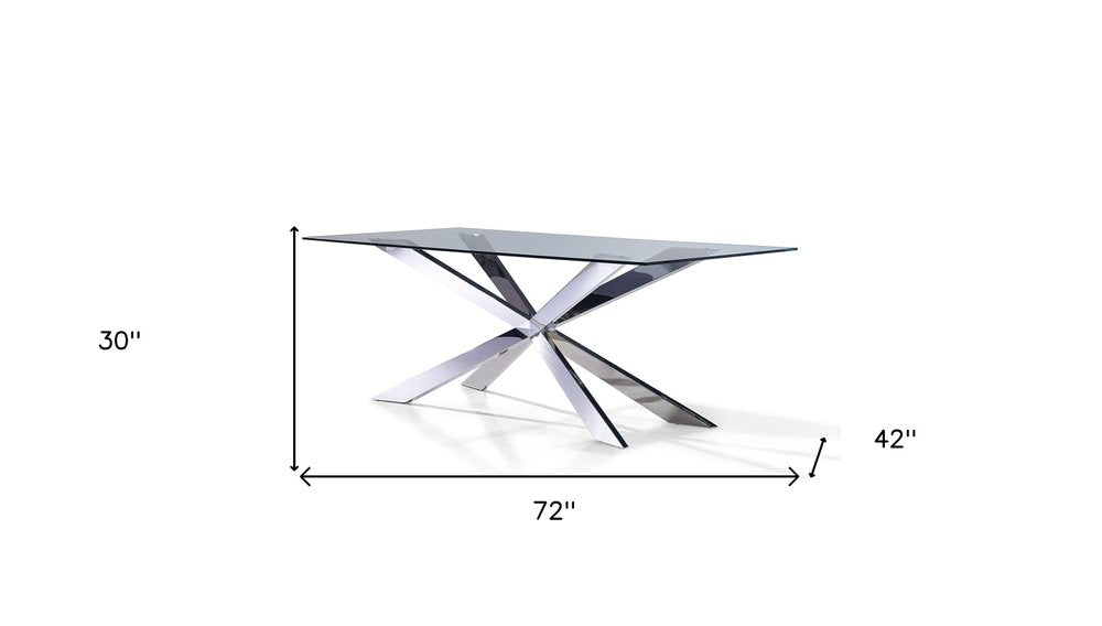 Clear and Silver Glass and Metal Cross Leg Base Dining Table - 72-inch