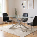 Clear and Silver Glass and Metal Cross Leg Base Dining Table - 72-inch