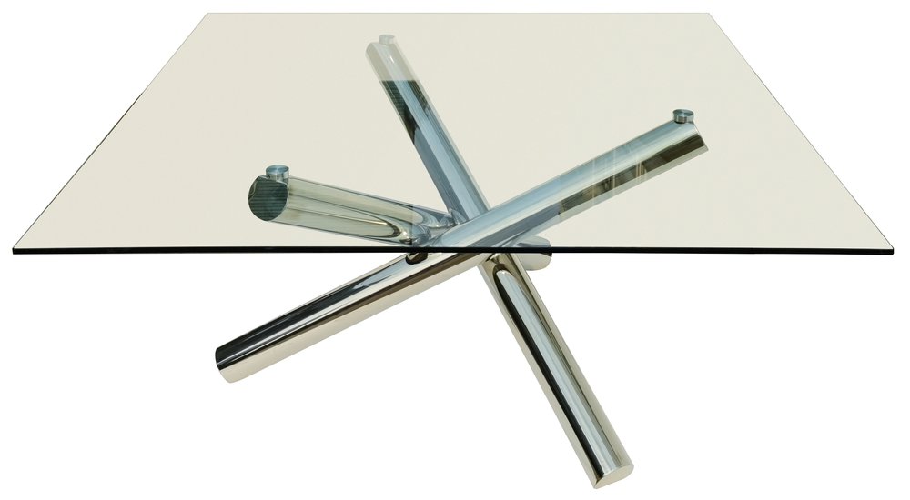 Clear and Silver Glass and Metal Cross Leg Base Square Dining Table - 60-inch