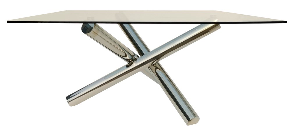 Clear and Silver Glass and Metal Cross Leg Base Square Dining Table - 60-inch
