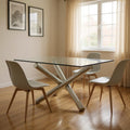 Clear and Silver Glass and Metal Cross Leg Base Square Dining Table - 60-inch