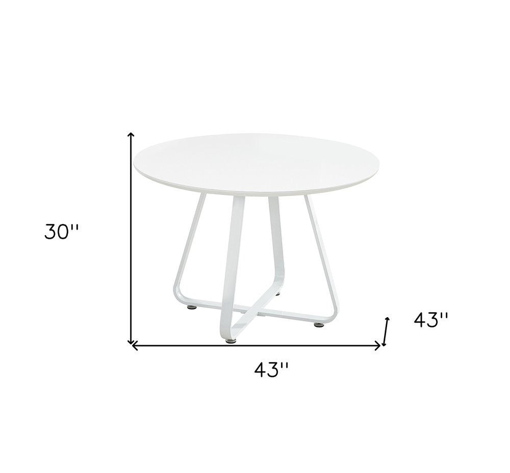 White Wood and Metal Sled Base Round Top Dining Table - 43-inch