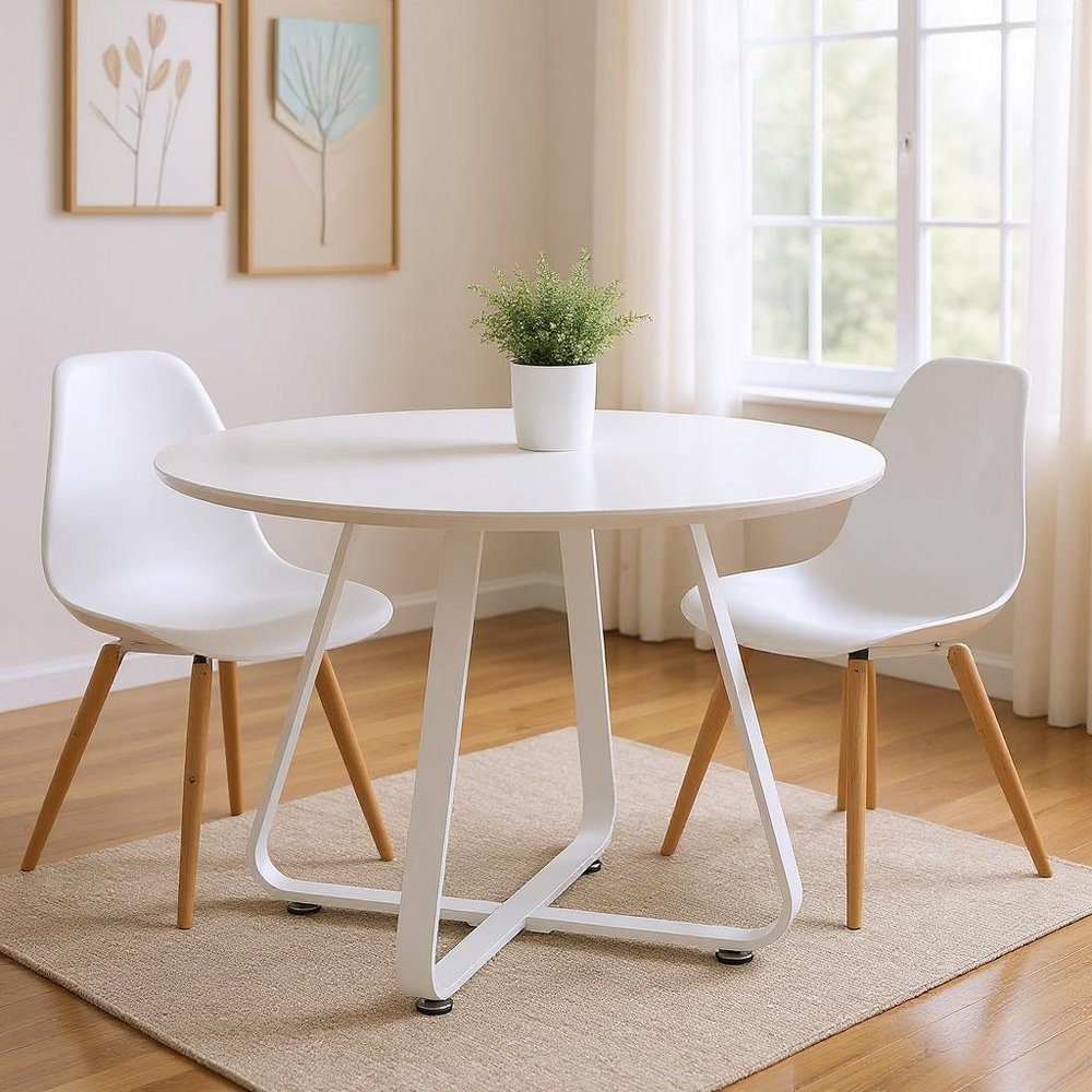 White Wood and Metal Sled Base Round Top Dining Table - 43-inch