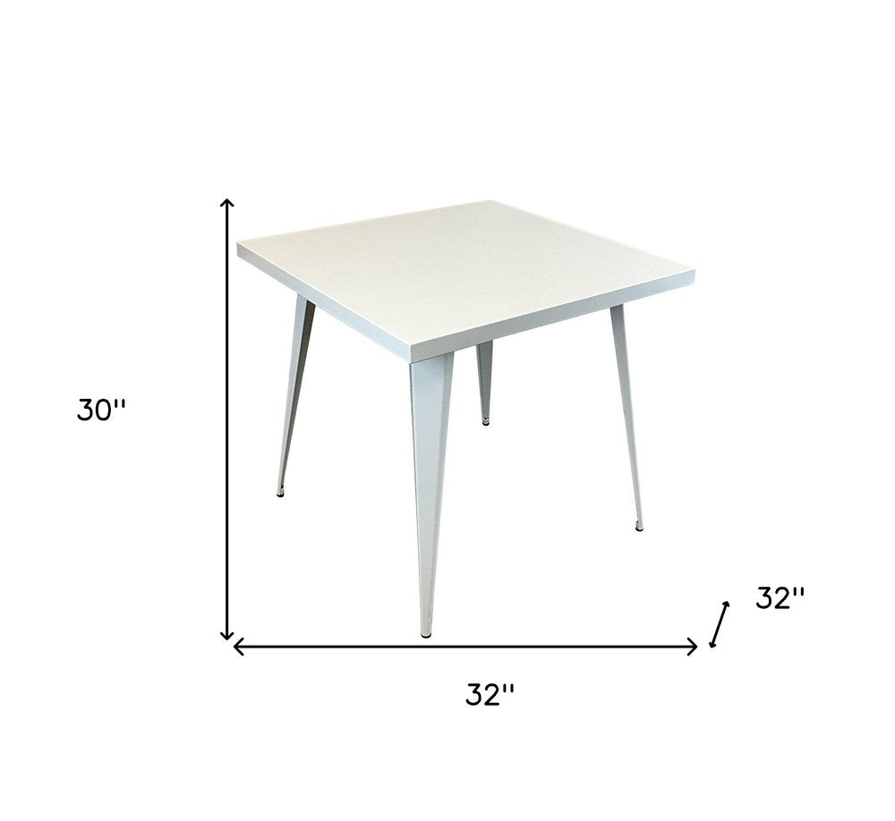 White Steel and Metal Square Dining Table - 32-inch