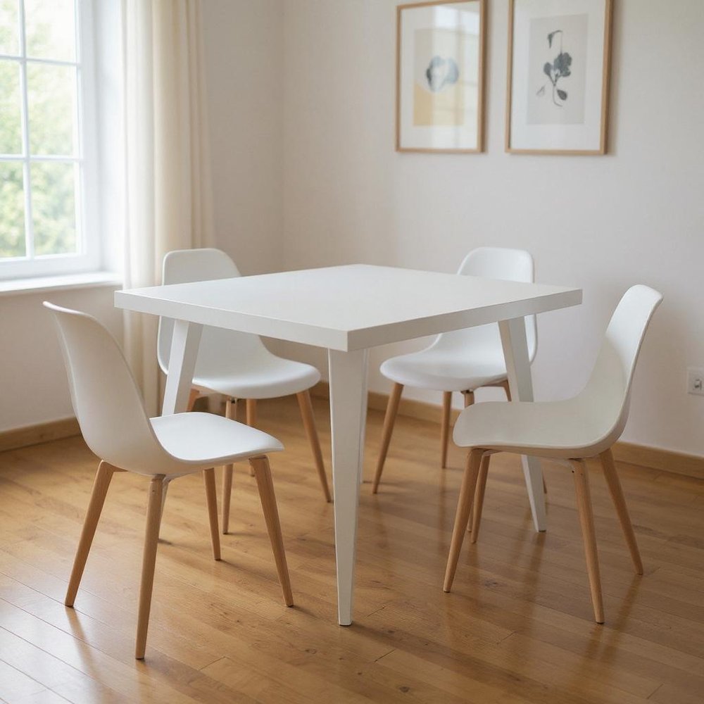 White Steel and Metal Square Dining Table - 32-inch