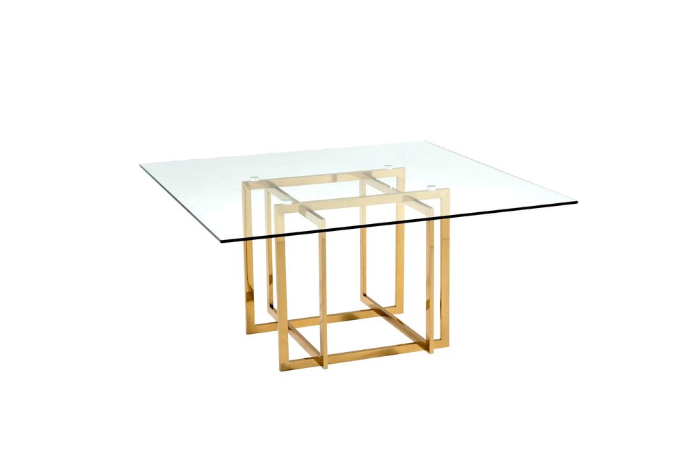 Clear and Silver Glass and Metal Pedestal Base Square Dining Table - 59-inch