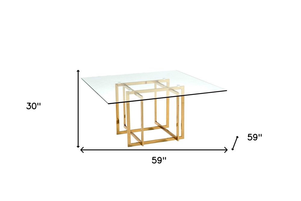 Clear and Silver Glass and Metal Pedestal Base Square Dining Table - 59-inch