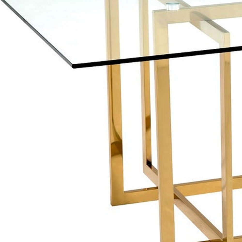 Clear and Silver Glass and Metal Pedestal Base Square Dining Table - 59-inch