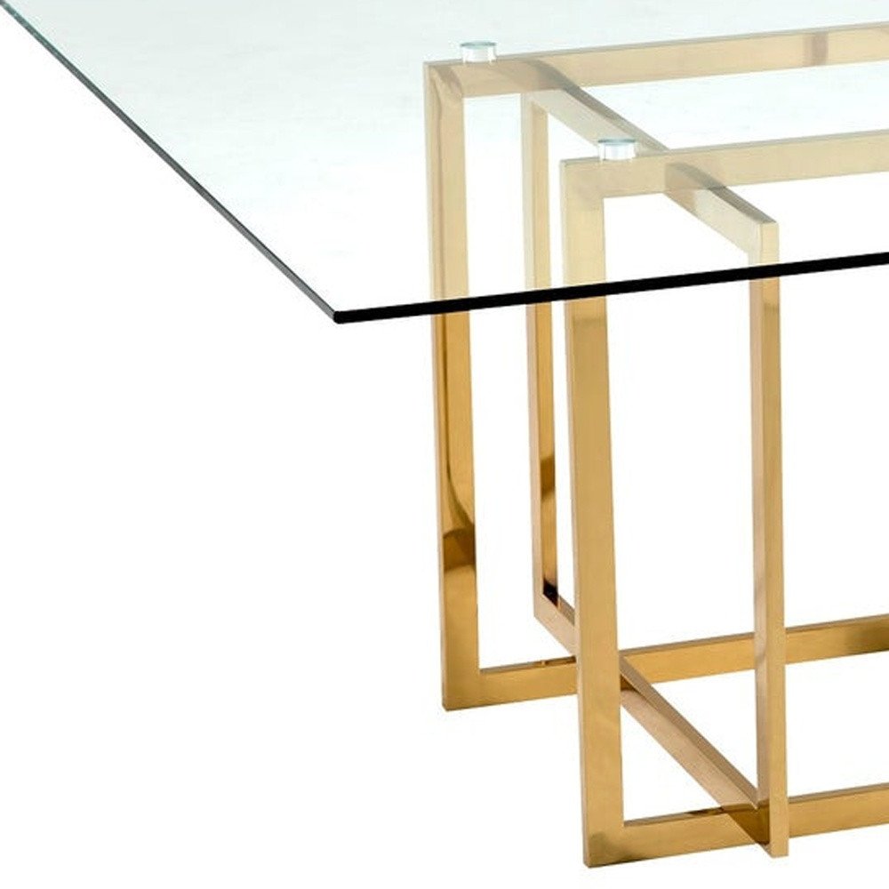 Clear and Silver Glass and Metal Pedestal Base Square Dining Table - 59-inch