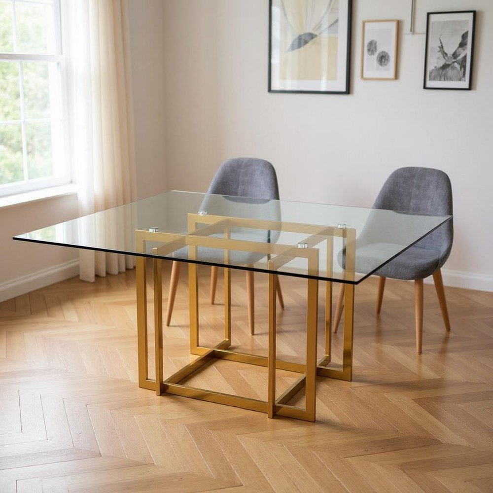 Clear and Silver Glass and Metal Pedestal Base Square Dining Table - 59-inch