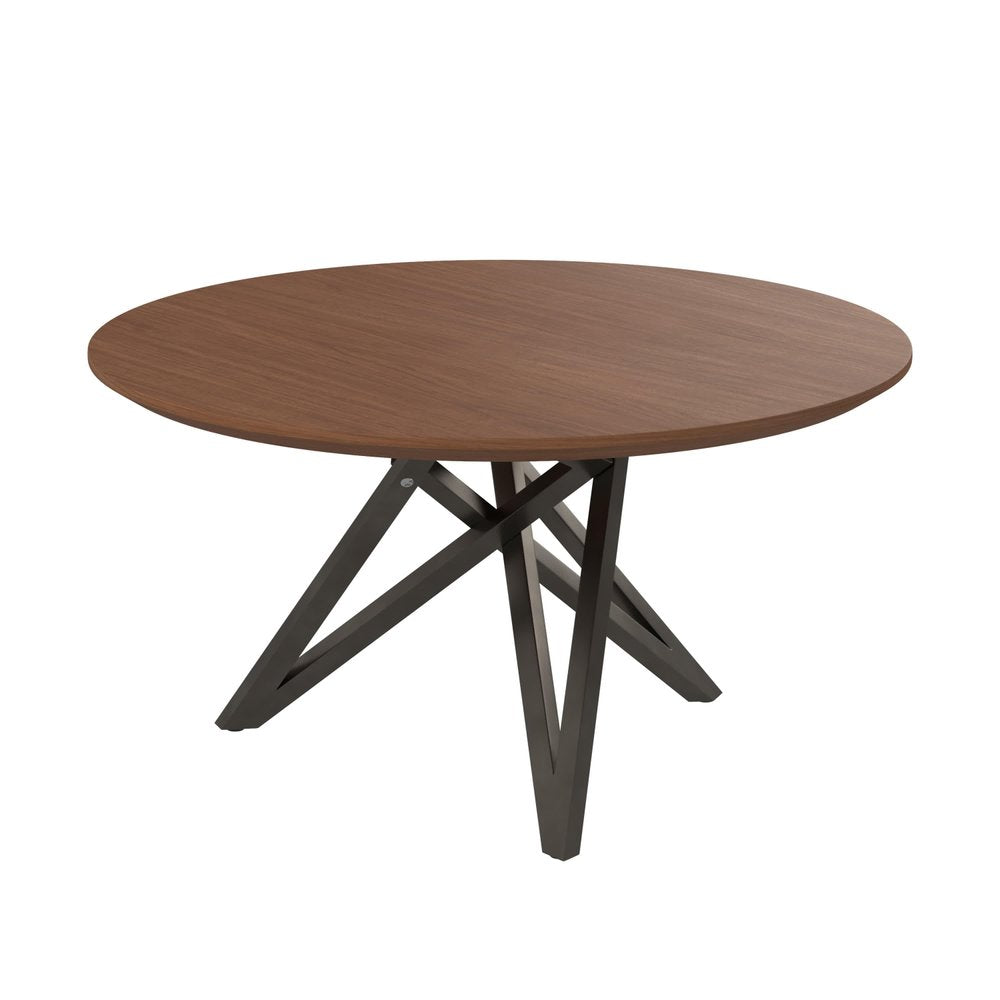 Brown and Gray Wood and Stainless Steel Cross Leg Base Round Top Dining Table