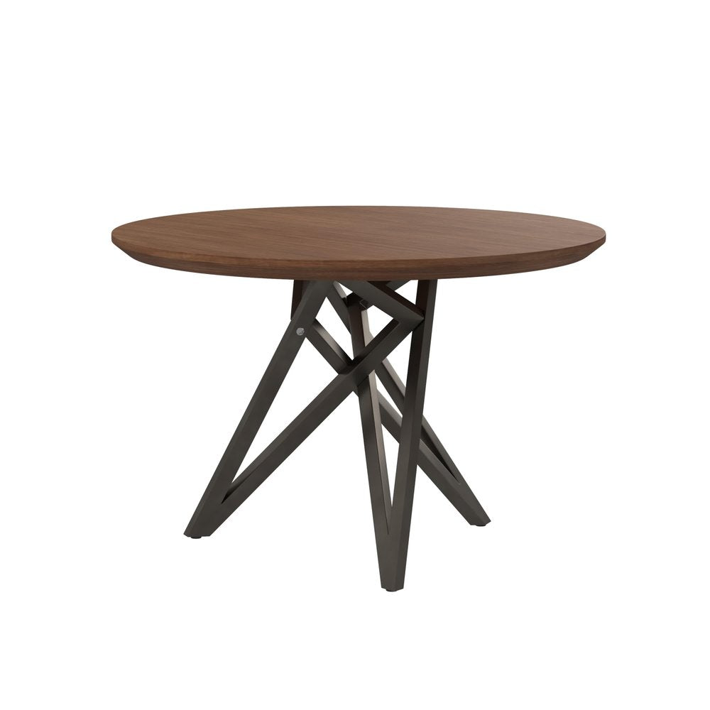 Brown and Gray Wood and Stainless Steel Cross Leg Base Round Top Dining Table