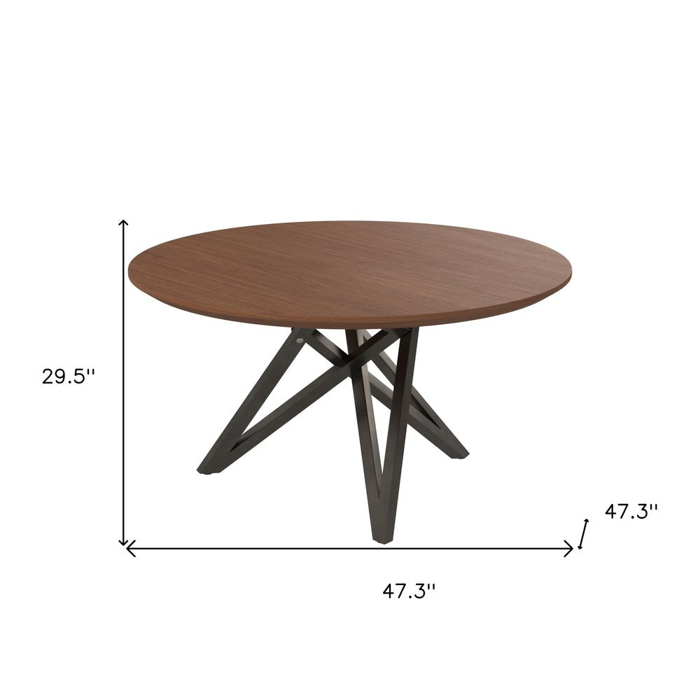 Brown and Gray Wood and Stainless Steel Cross Leg Base Round Top Dining Table