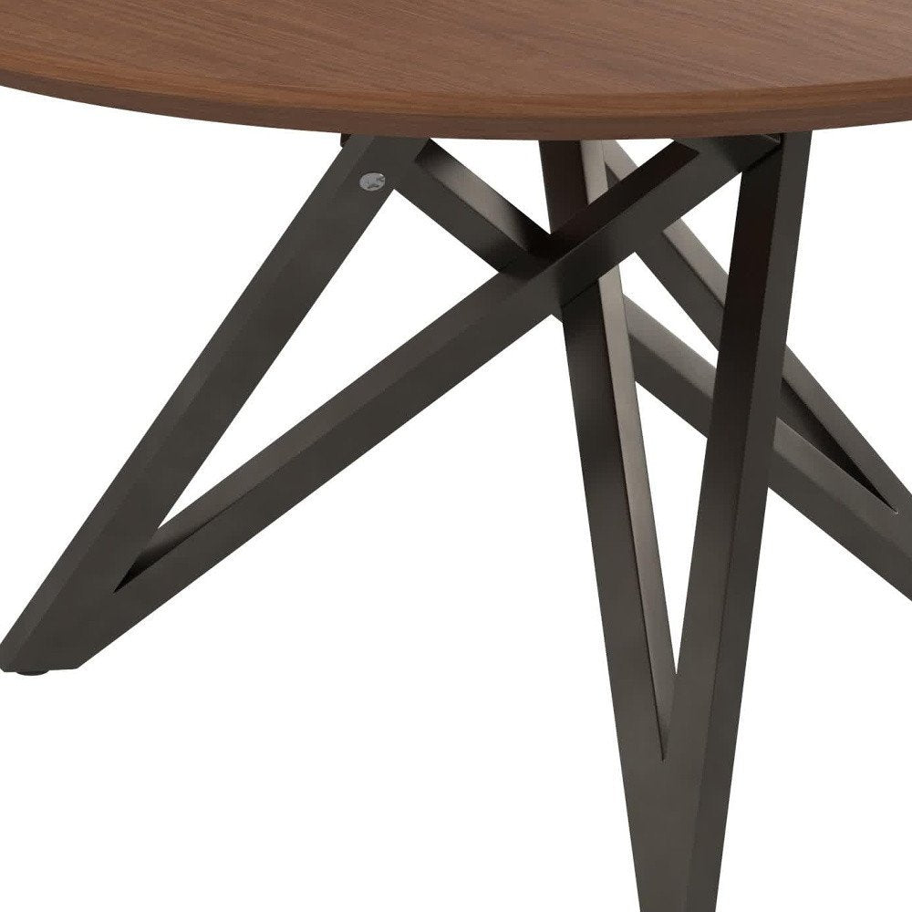 Brown and Gray Wood and Stainless Steel Cross Leg Base Round Top Dining Table