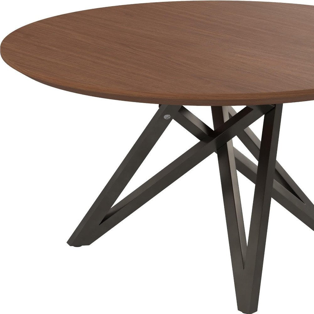 Brown and Gray Wood and Stainless Steel Cross Leg Base Round Top Dining Table