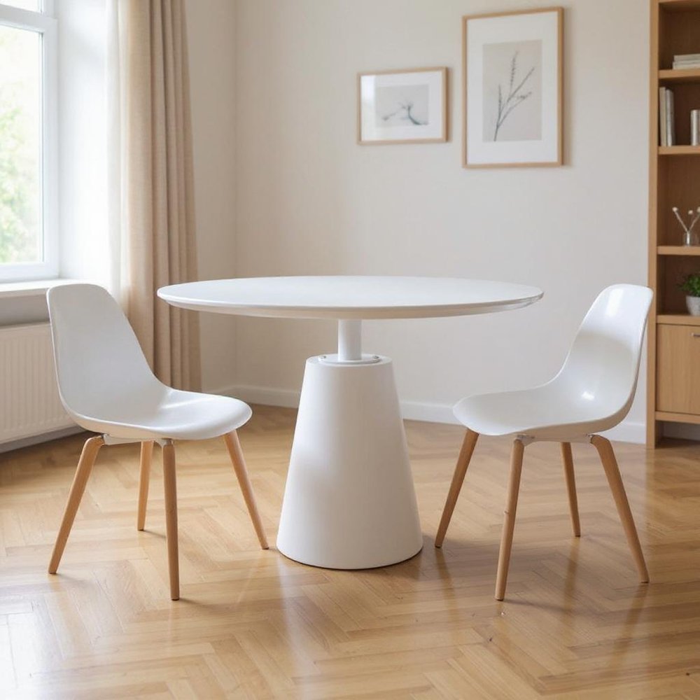 White Wood and Metal Pedestal Base Round Top Dining Table - 42-inch
