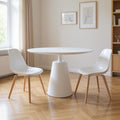 White Wood and Metal Pedestal Base Round Top Dining Table - 42-inch